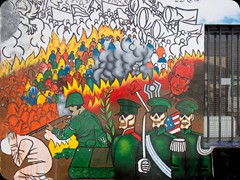 Wandgemälde in Ushuaia - Sturz der Regierung durch einen Militärputsch